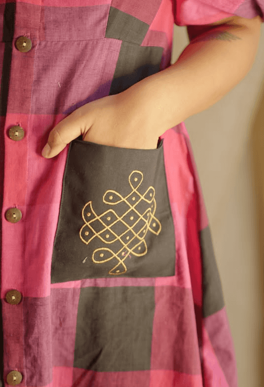 checked A-line midi dress view 3